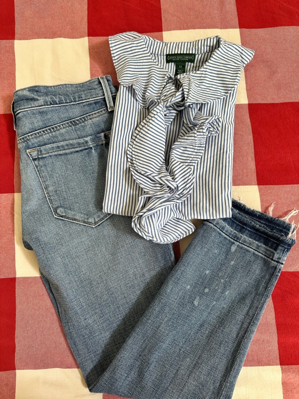 BUNDLED 🌸Ralph Lauren striped blouse XS, Loft relaxed skinny cropped, size 25/0